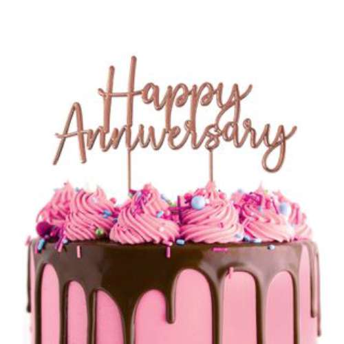 Happy Anniversary Rose Gold Metal Cake Topper - Click Image to Close